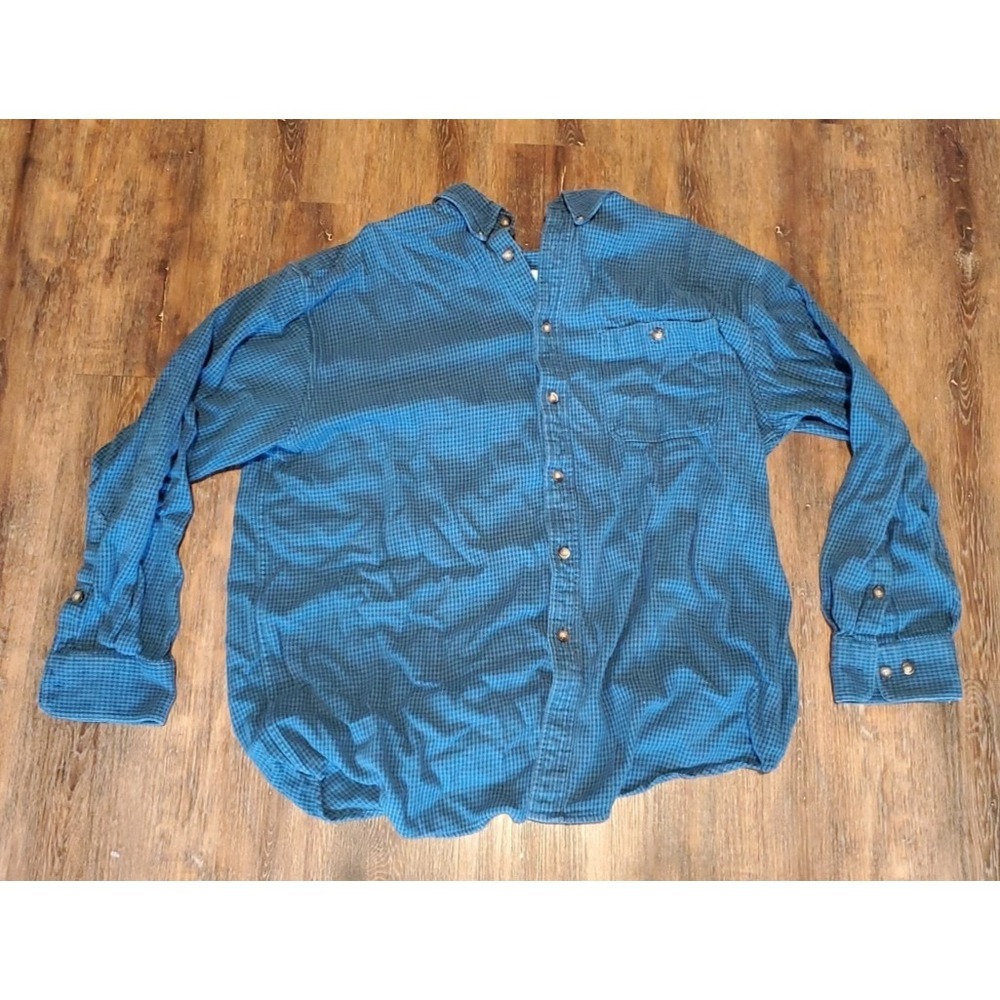 VTG ORVIS White Tag Mens Size XL Long Sleeve Houndstooth Shirt Plaid Blue Cotton